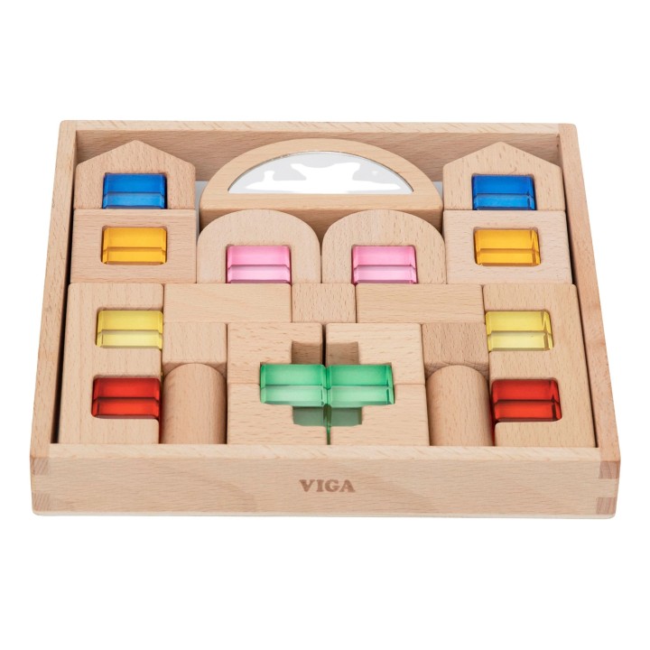 VIGA Wooden Blocks with Colored Windows 32 pcs.