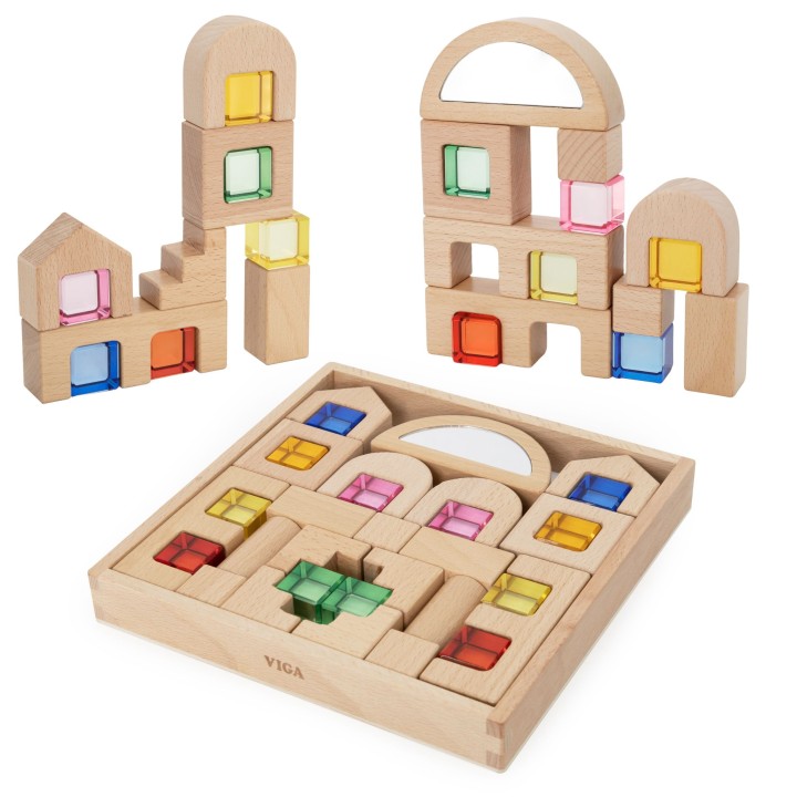 VIGA Wooden Blocks with Colored Windows 32 pcs.