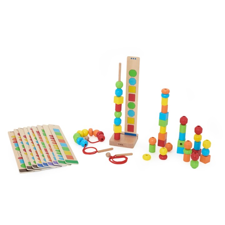 VIGA Wooden Beads for Stringing and Sequencing 64 pcs.