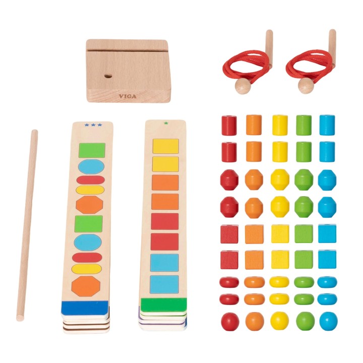 VIGA Wooden Beads for Stringing and Sequencing 64 pcs.