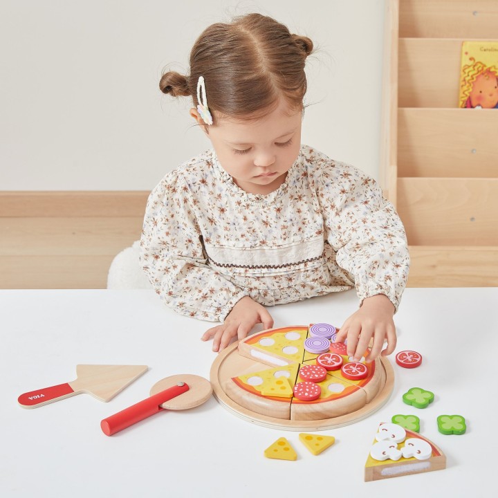VIGA Wooden Pizza Slicer 27 Pieces for Children