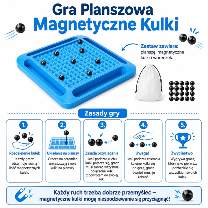 WOOPIE Gra Planszowa Magnetyczne Kulki – Zabawna Rozrywka dla Kids