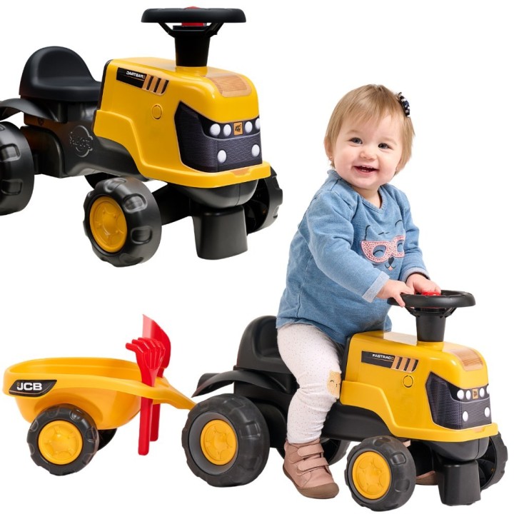 FALK Ride-on JCB Fastrac Tractor with Trailer and Accessories Silent Wheels