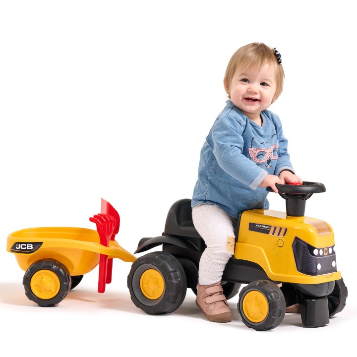 FALK Jeździk Traktor JCB Fastrac z Przyczepą i Akcesoriami Ciche Koła