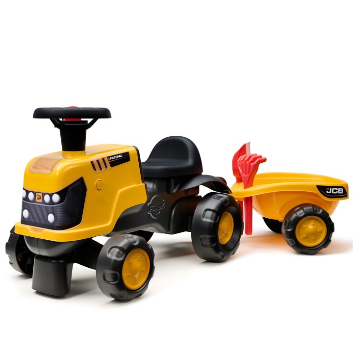 FALK Ride-on JCB Fastrac Tractor with Trailer and Accessories Silent Wheels
