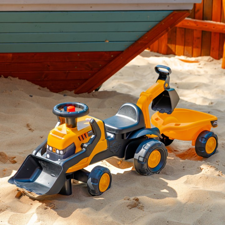 FALK Ride-on JCB Tractor with Trailer and Accessories Silent Wheels 1-3 Years