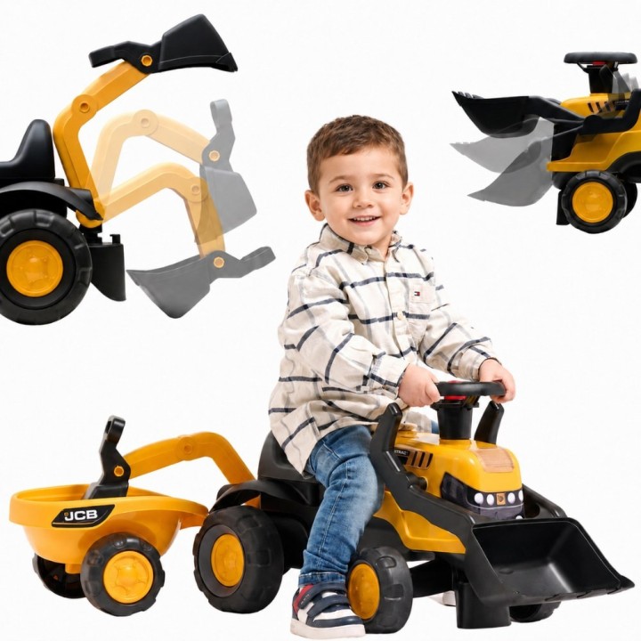 FALK Ride-on JCB Tractor with Trailer and Accessories Silent Wheels 1-3 Years