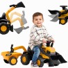 FALK Jeździk Traktor JCB z Przyczepą Grabkami i Łopatką Ciche Koła 1-3 lat