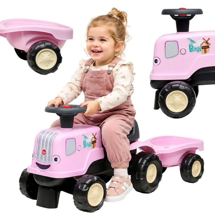 Jeździk Traktor z Przyczepą Różowy Birdy Farm FALK - Zabawka 1+