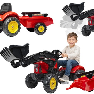 Red Supercharger Excavator Tractor with Falk Trailer - From 2 Years Old