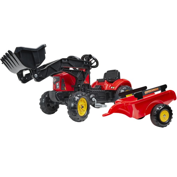 Traktor-Koparka Supercharger Czerwona z Przyczepą Falk - Od 2 Lat