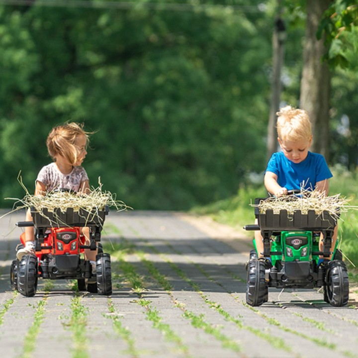 Red Supercharger Excavator Tractor with Falk Trailer - From 2 Years Old