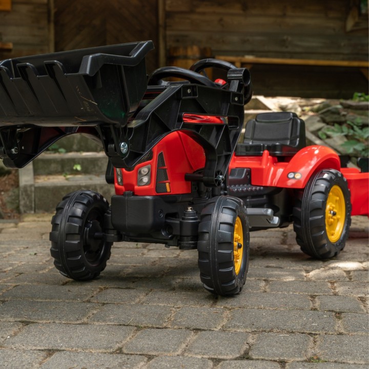 Red Supercharger Excavator Tractor with Falk Trailer - From 2 Years Old