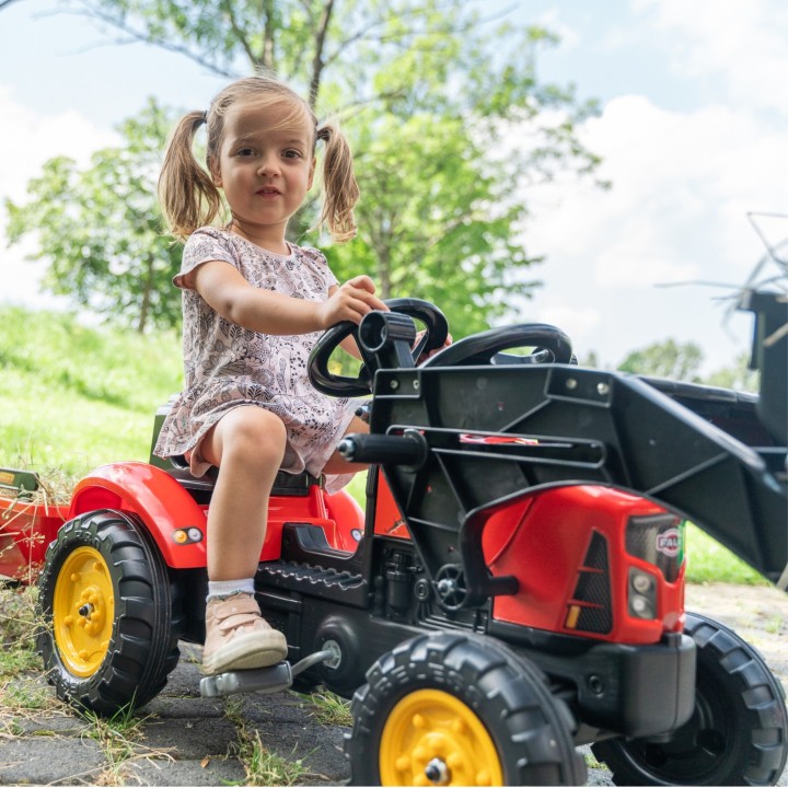 Red Supercharger Excavator Tractor with Falk Trailer - From 2 Years Old