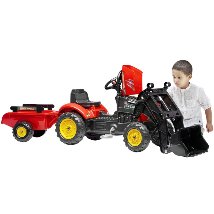 Red Supercharger Excavator Tractor with Falk Trailer - From 2 Years Old