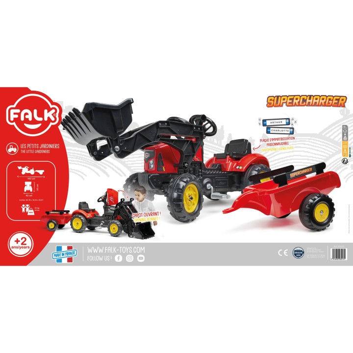 Traktor-Koparka Supercharger Czerwona z Przyczepą Falk - Od 2 Lat