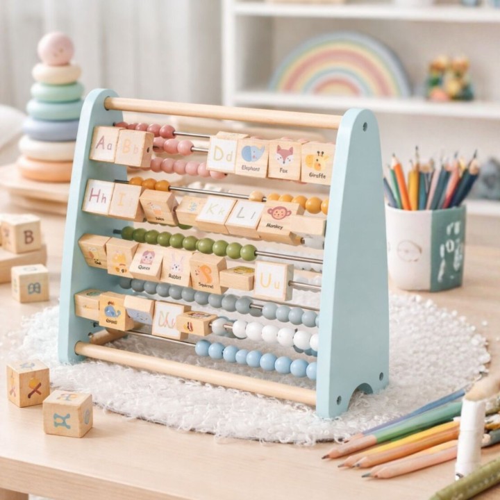 TOOKY TOY Double-Sided Wooden Abacus - Alphabet and Counting