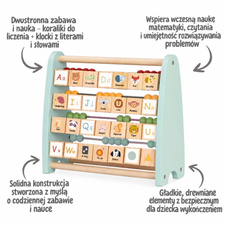 TOOKY TOY Double-Sided Wooden Abacus - Alphabet and Counting