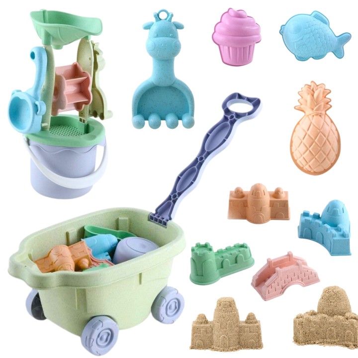 WOOPIE GREEN Sand Play Set 13 Piece Biodegradable Trolley
