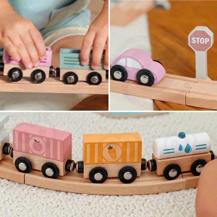 VIGA PolarB wooden train set 90 pieces - track for children