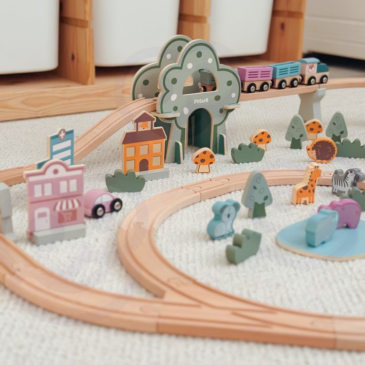 VIGA PolarB wooden train set 90 pieces - track for children