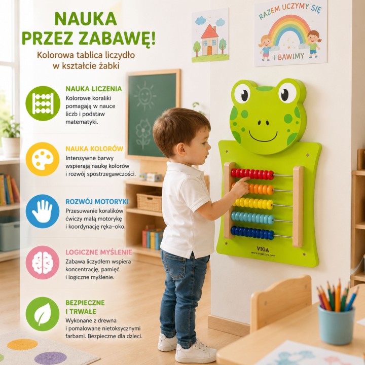 Wooden manipulation board with a Viga frog abacus - Montessori learning