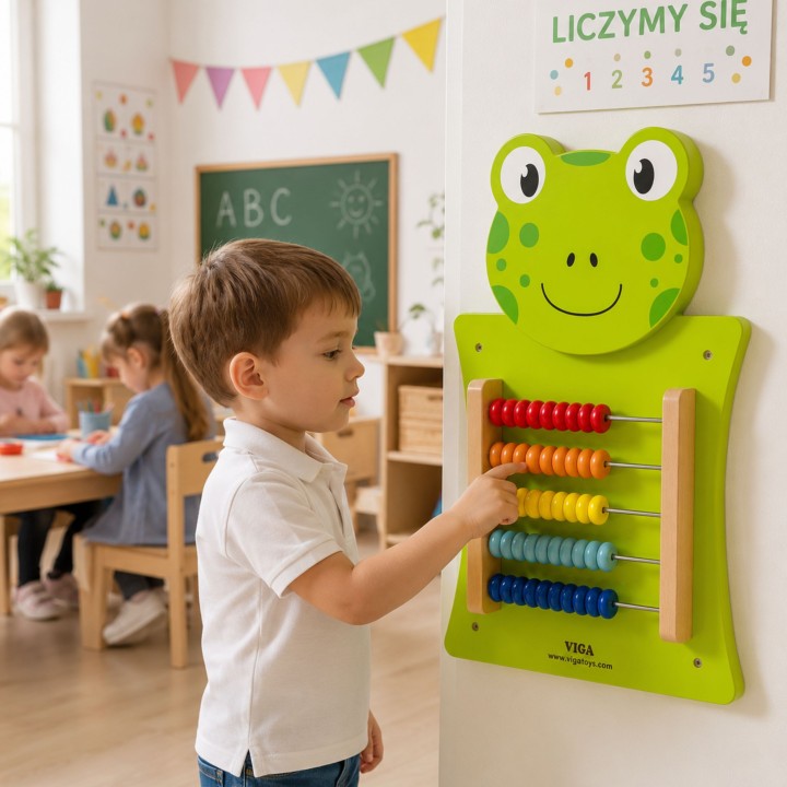 Wooden manipulation board with a Viga frog abacus - Montessori learning