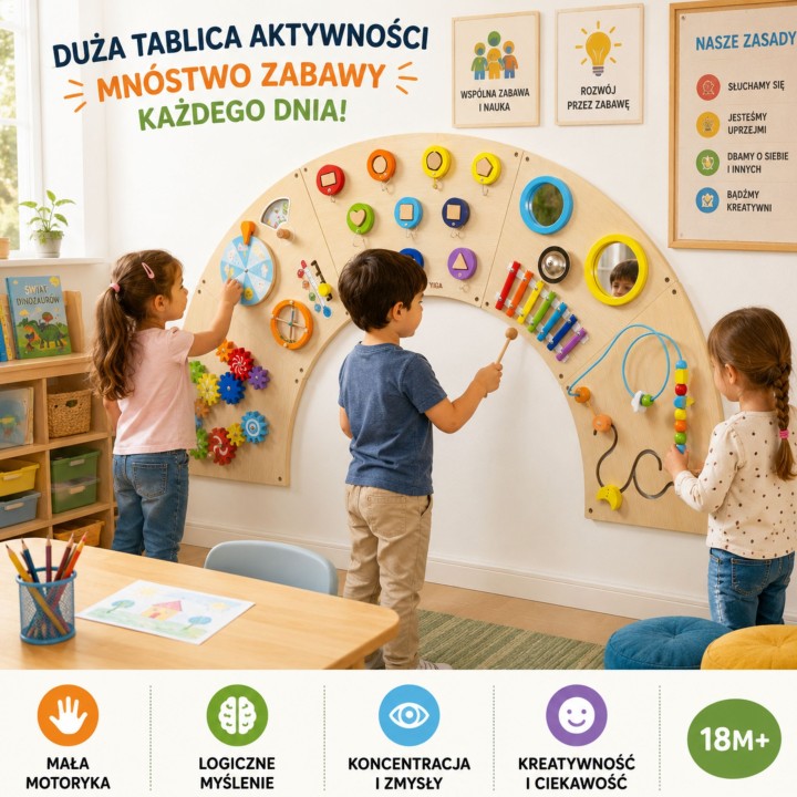 Tablica manipulacyjna ścienna sensoryczny łuk Viga - zestaw Montessori