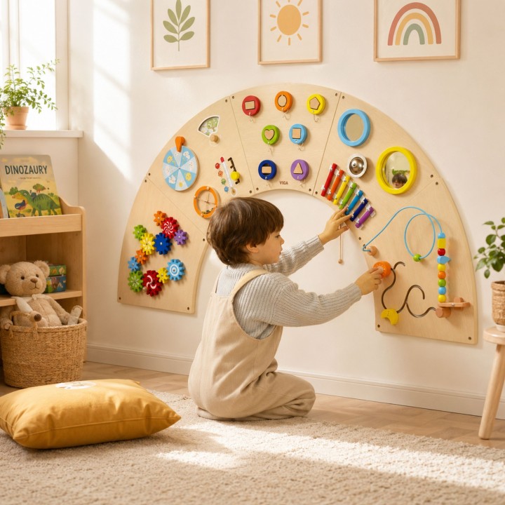 Tablica manipulacyjna ścienna sensoryczny łuk Viga - zestaw Montessori