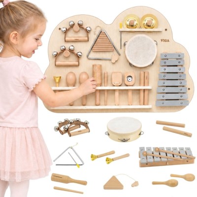 VIGA Drewniana Tablica Muzyczna z 12 Instrumentami Perkusyjnymi