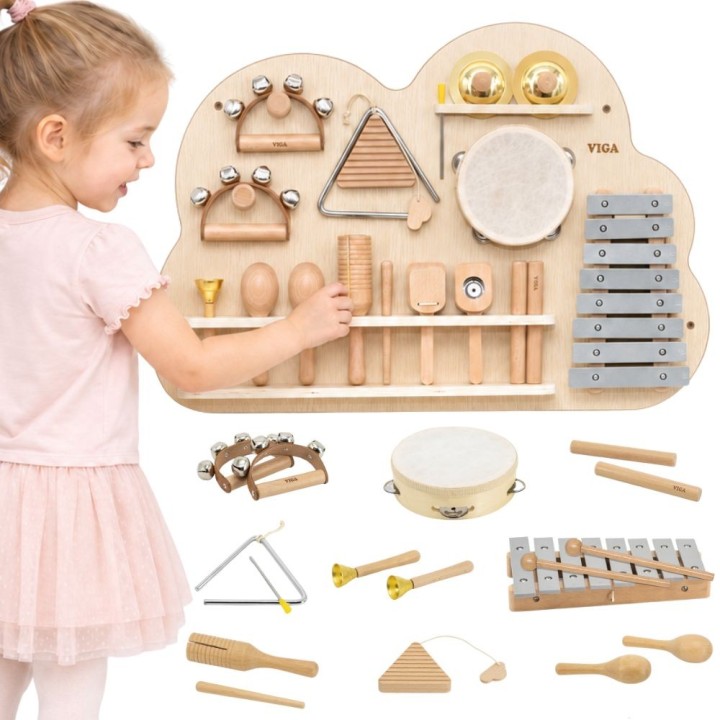 VIGA Wooden Music Board with 12 Percussion Instruments