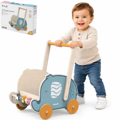 VIGA PolarB Wooden 2-in-1 Stroller, Walker, Elephant for Children
