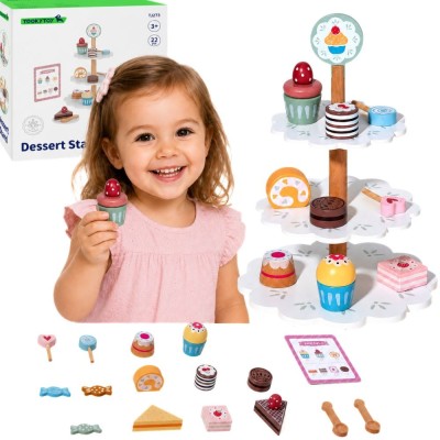 Patera Słodkości Drewniany Stojak Babeczki Ciasta Tooky Toy Edukacyja