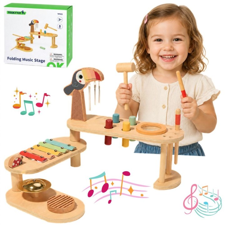 Zestaw Instrumentów Stolik Muzyczny Tooky Toy Drewniane 8 el.