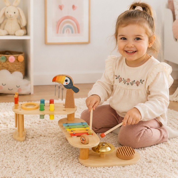 Tooky Toy Educational Music Table Wooden Instruments 8 pcs.