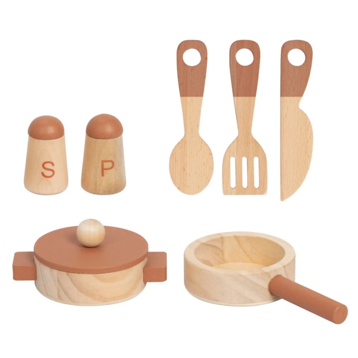 TOOKY TOY wooden beige kitchen for children - 10-piece set