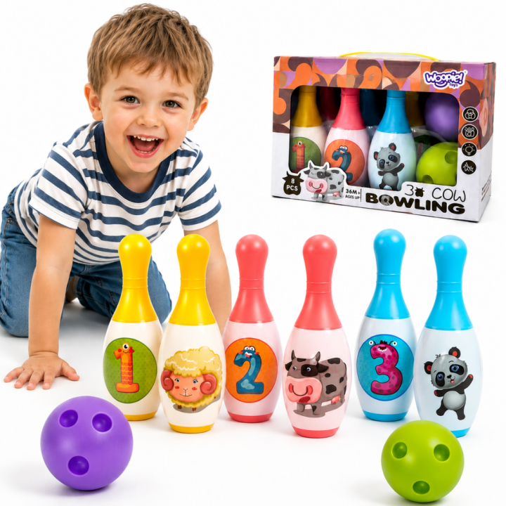 WOOPIE Bowling for Children Animals and Numbers 8 pieces - Joy in the Game