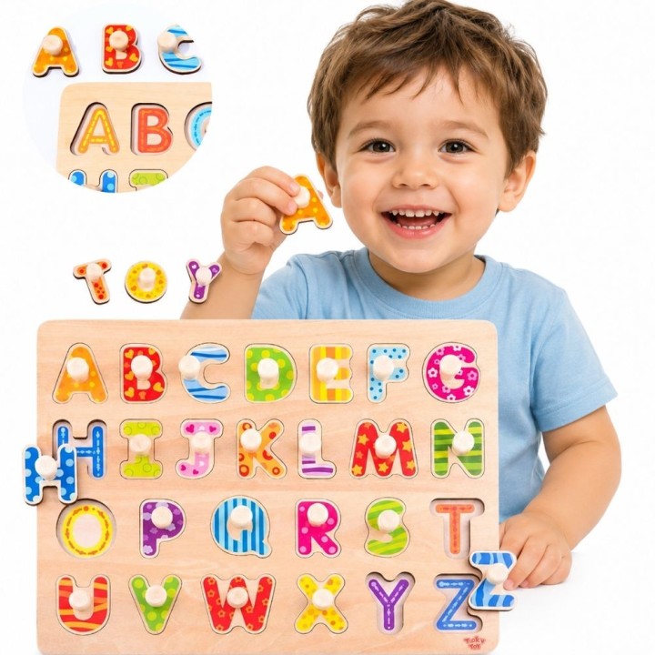 Wooden Alphabet Puzzle with Handles Tooky Toy - Learning and Play
