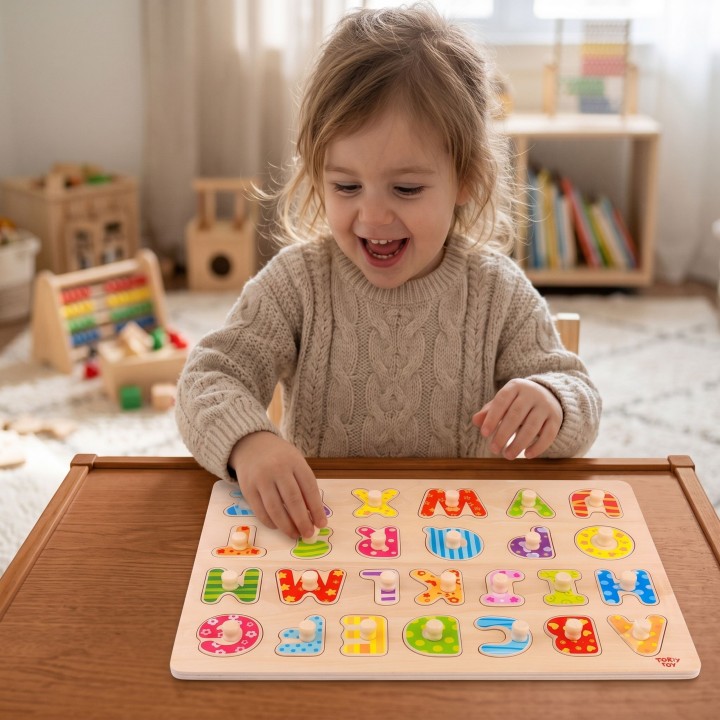 Wooden Alphabet Puzzle with Handles Tooky Toy - Learning and Play