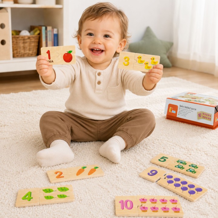 VIGA Wooden Puzzle Matching Numbers - Montessori Puzzle