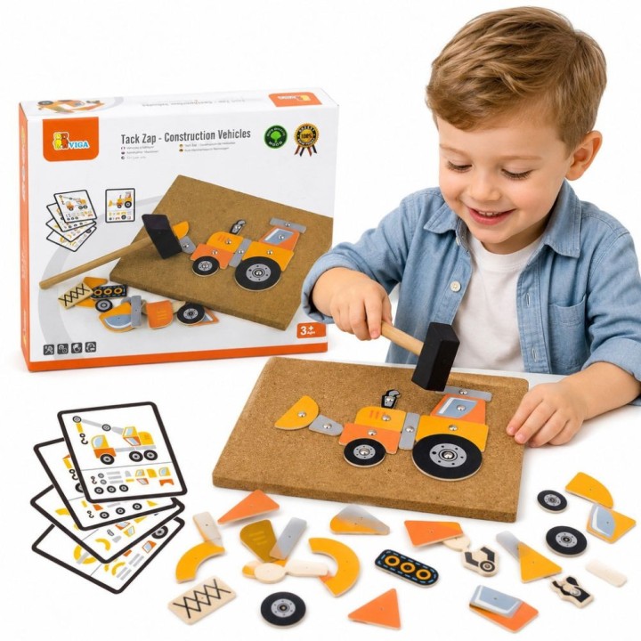 Przybijańka Korkowa Pojazdy Budowlane Viga-Kreatywny Zestaw Montessori