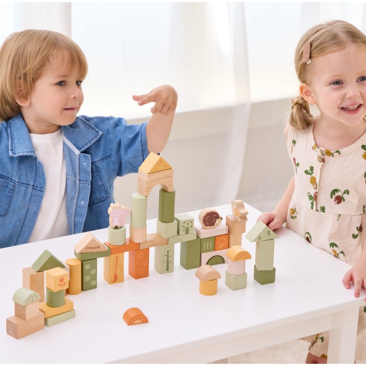 VIGA PolarB Montessori Wooden Blocks - Animals 50 pcs.