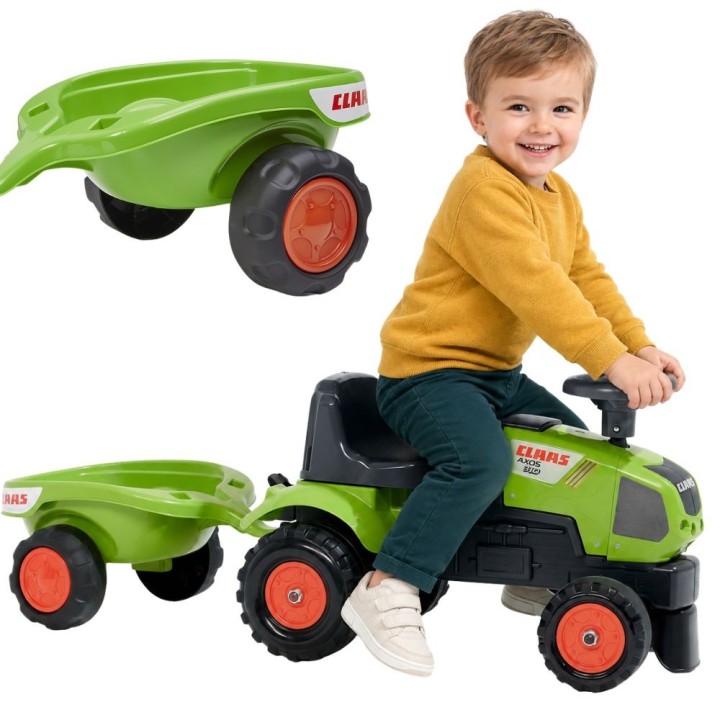 FALK Baby Claas Axos 310 Green Tractor with Trailer 1+