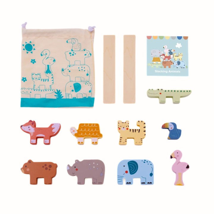 Drewniane Klocki Zwierzątka Montessori TOOKY TOY - 9 el.
