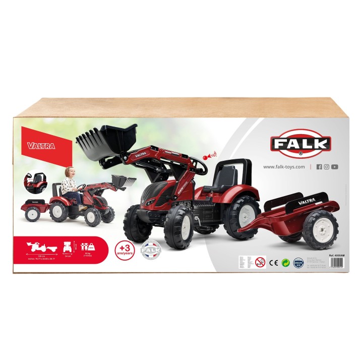 FALK Traktor Valtra Bordowy z Przyczepką i Łyżką dla 3+ lat