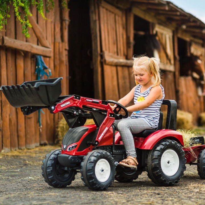FALK Traktor Valtra Bordowy z Przyczepką i Łyżką dla 3+ lat