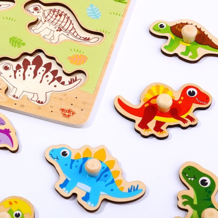 Układanka drewniana Dinozaury Tooky Toy - Rozwój malucha