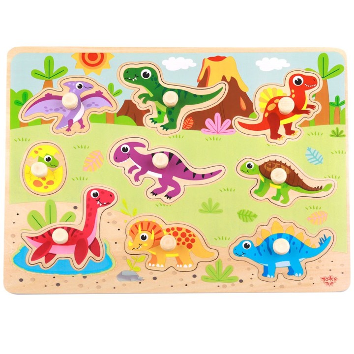 Układanka drewniana Dinozaury Tooky Toy - Rozwój malucha