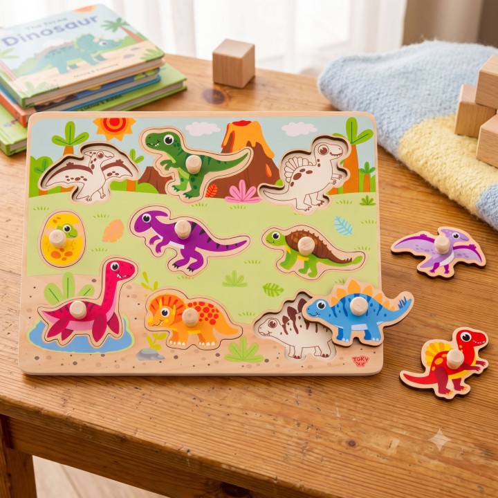 Układanka drewniana Dinozaury Tooky Toy - Rozwój malucha