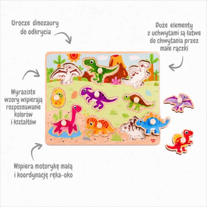 Układanka drewniana Dinozaury Tooky Toy - Rozwój malucha